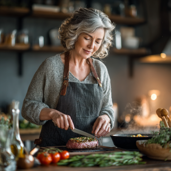 Възрастна жена практикува здравословни навици